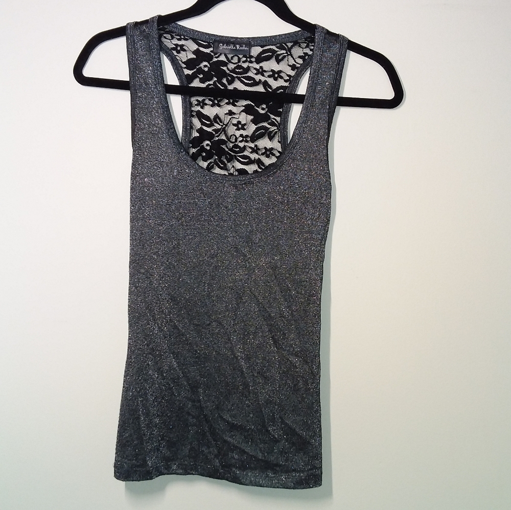 Donated to Maui Fire Victims / Gabriella Rocha black lace tank top silver top S